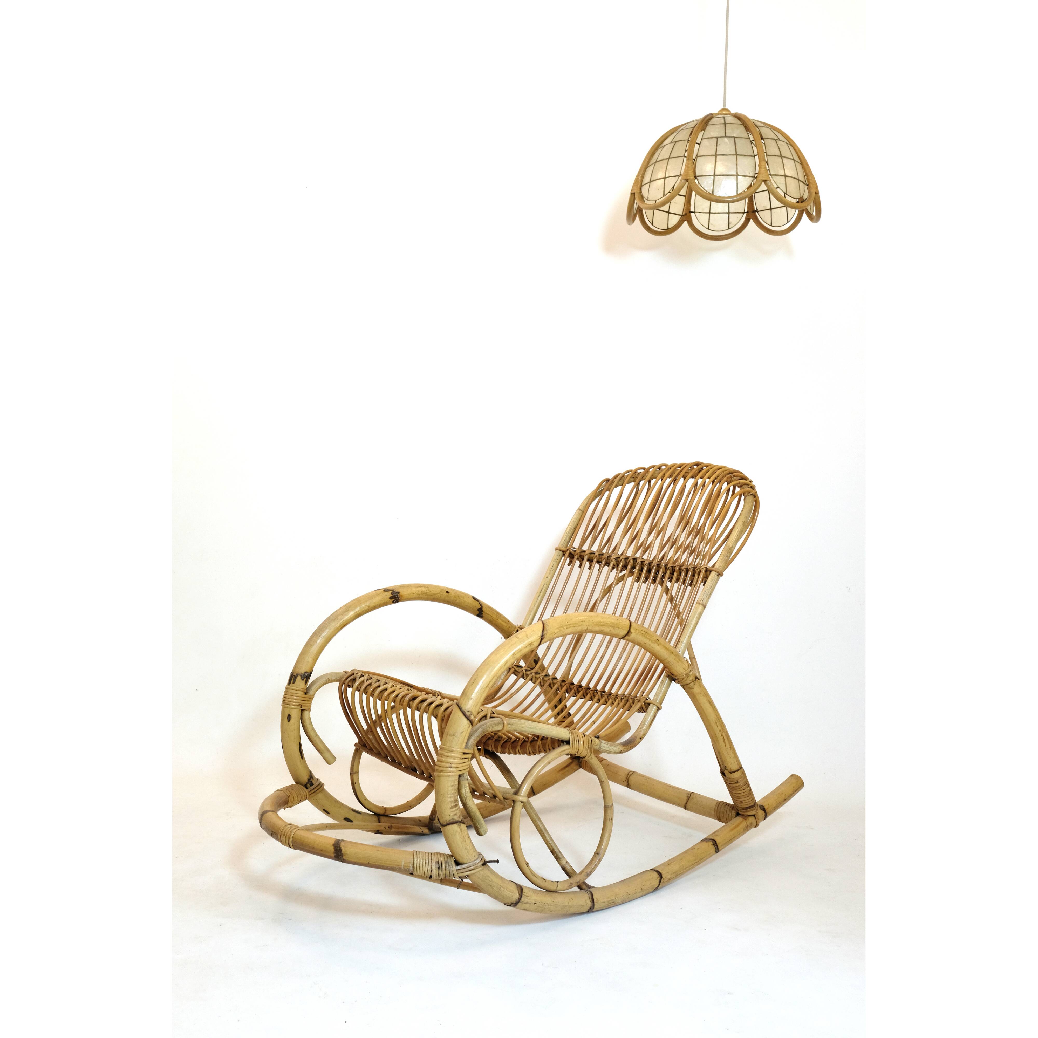 Rohe Noordwolde, rattan rocking chair from the 60s-70s.