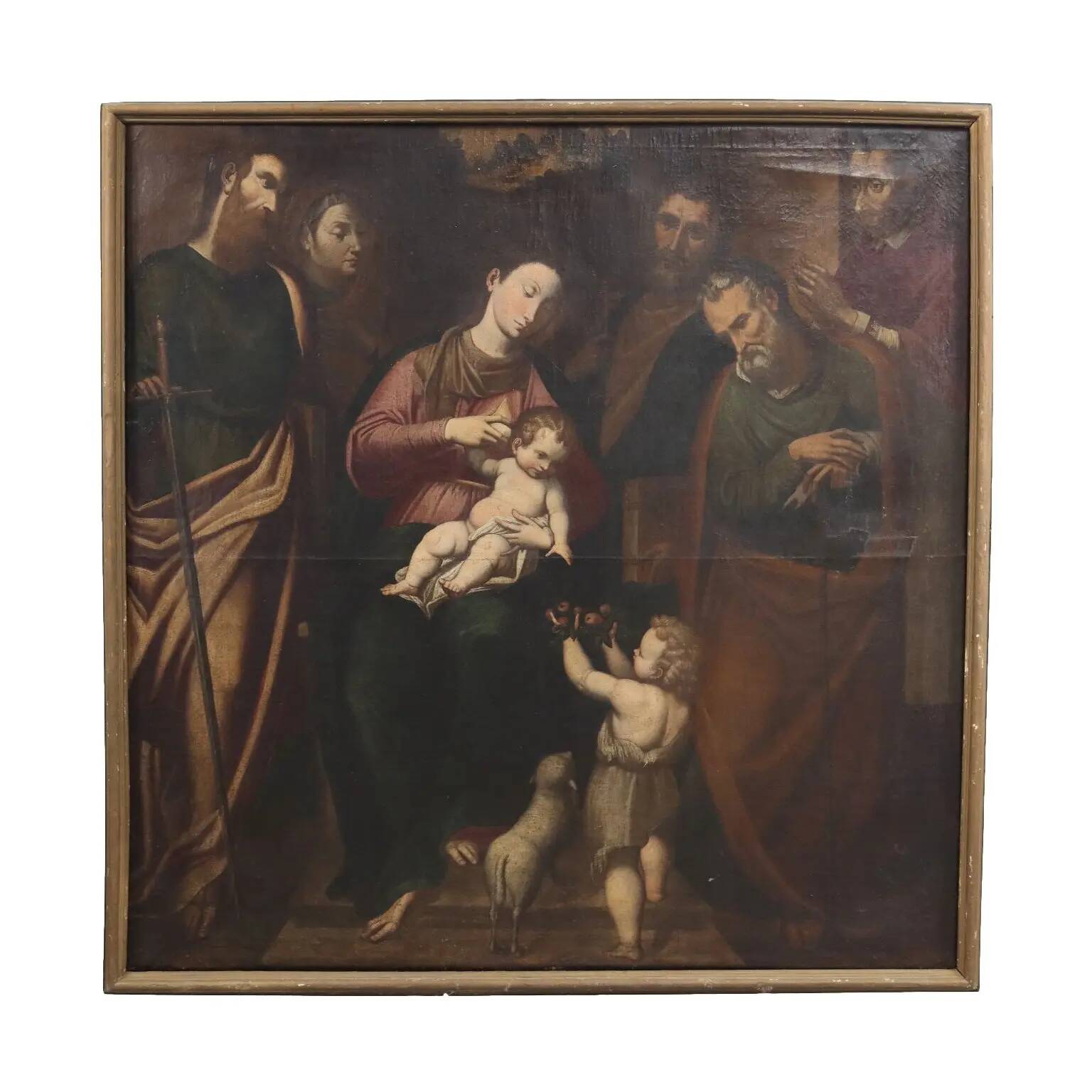 Ancient painting with a religious subject, oil on canvas, Italy, 17th century.
