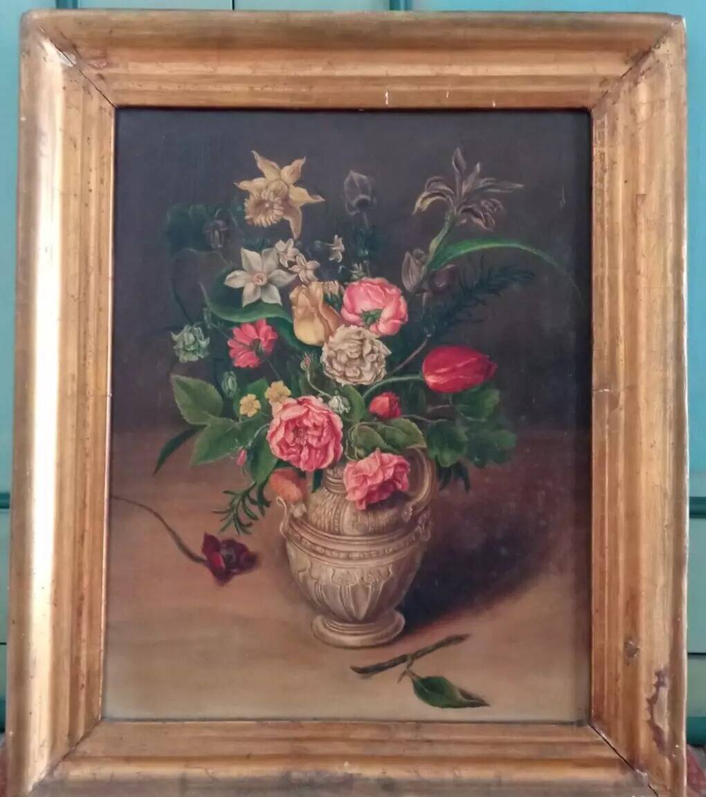 Early 20th Century Floral Bouquet Still Life Oil Painting, Framed