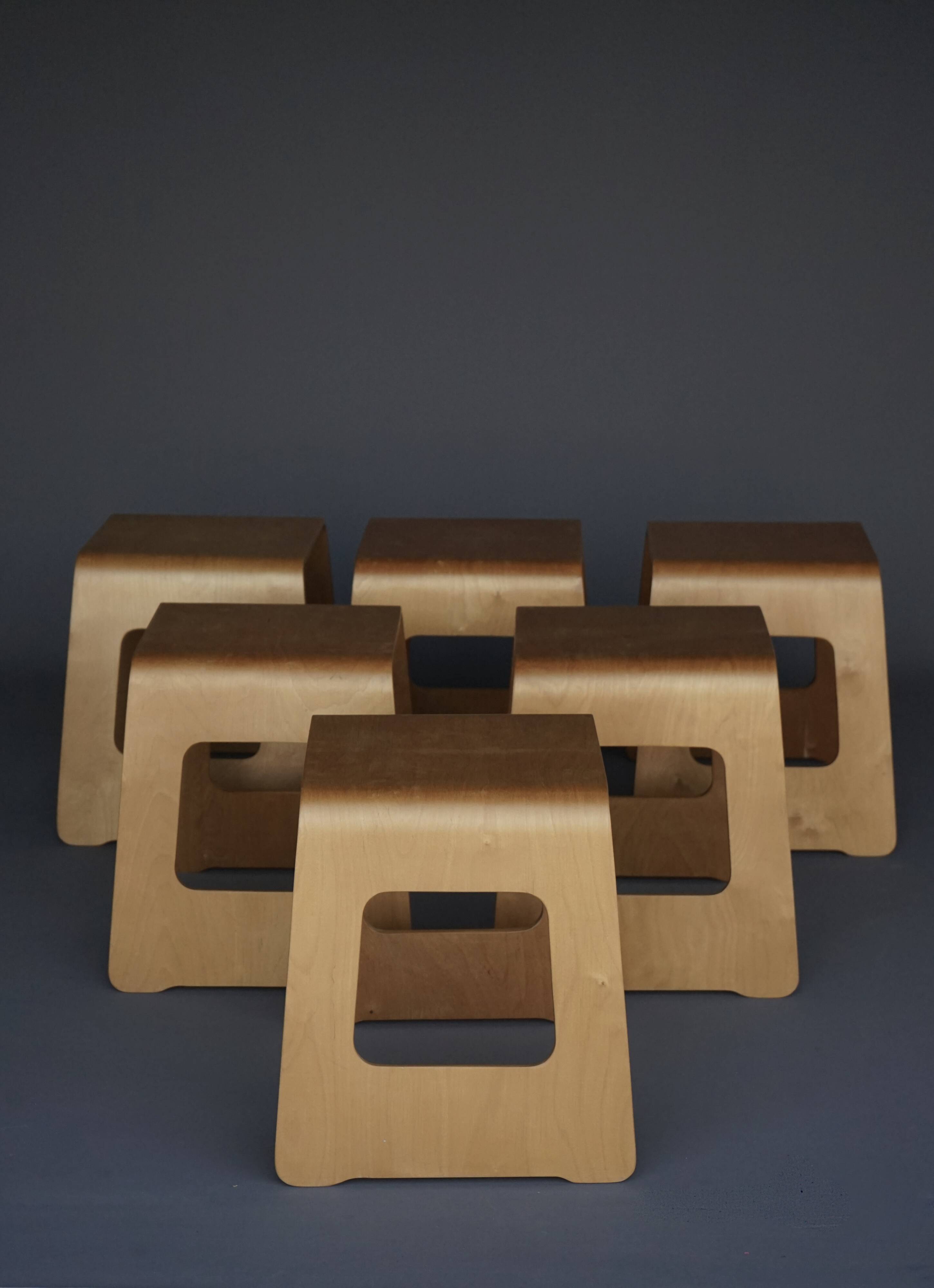 Tabourets Benjamin vintage IKEA en contreplaqué par Lisa Norinder, 1999. Lot de 6