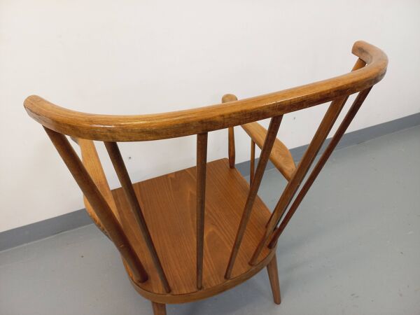 Fauteuil en bois vintage Baumann modèle Éventail des années 60