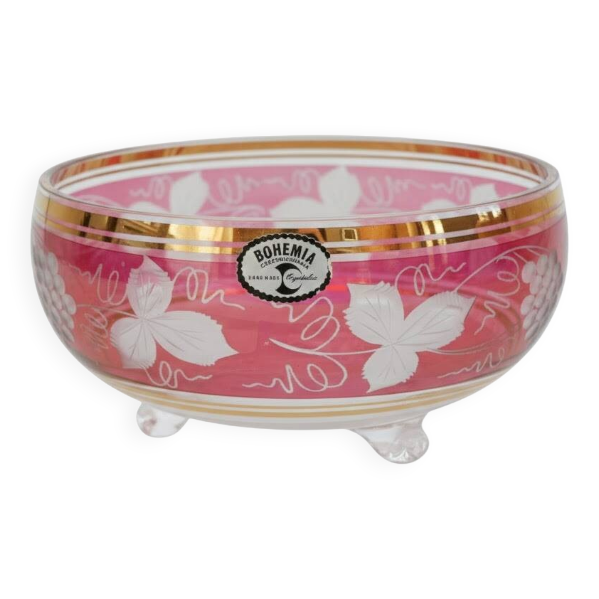 Bavarian crystal fruit bowl with engraved vine leaf motif