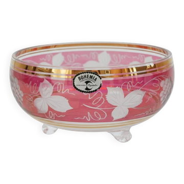 Bavarian crystal fruit bowl with engraved vine leaf motif