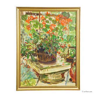 Oil painting by Alexander Michael – Still Life with Geraniums, 1977