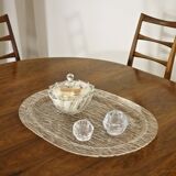 Large oval tray in crumpled plexiglass, France 1970's