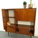 Teak veneer wall cabinet with flap, bar cabinet vintage
