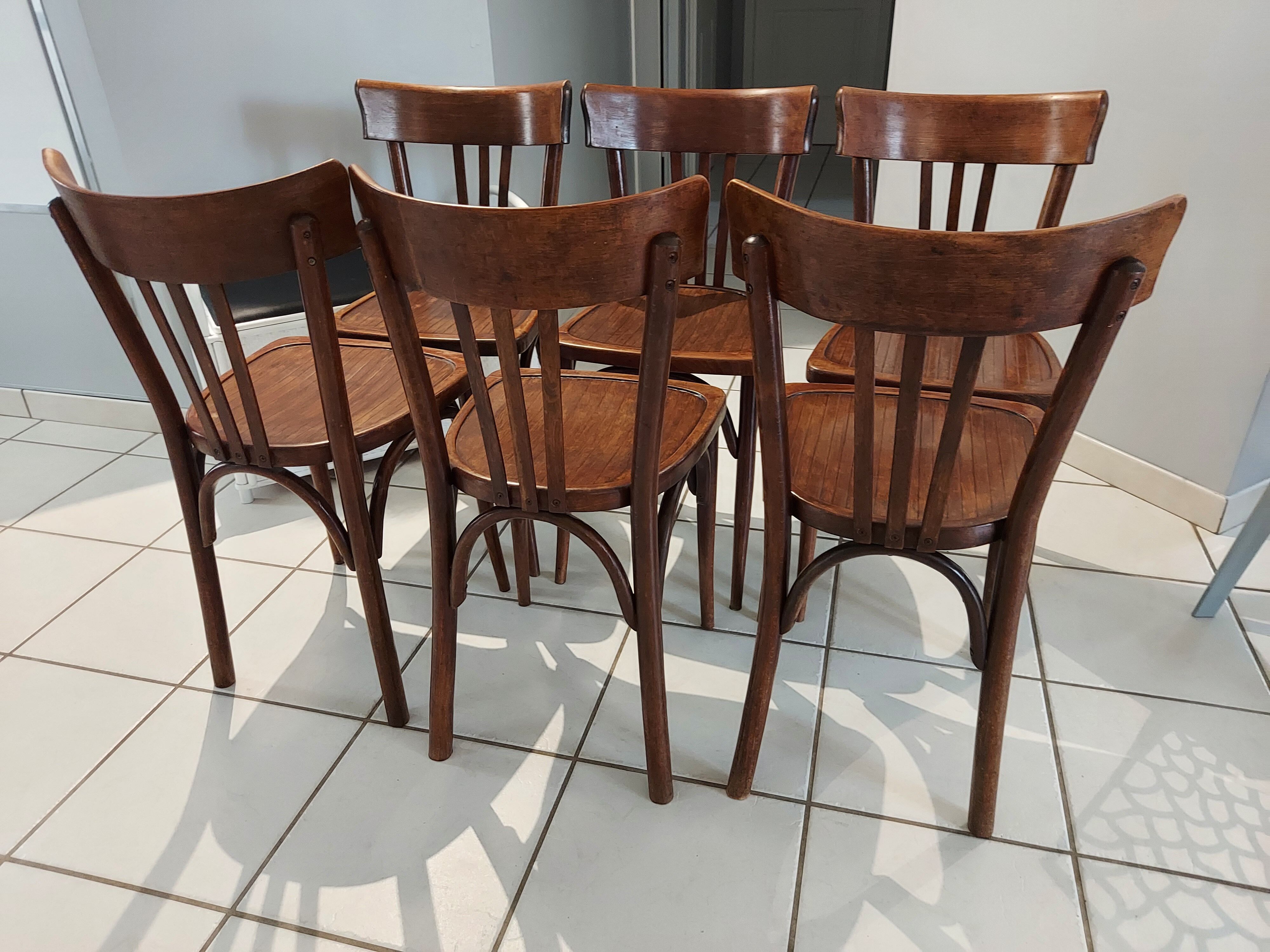 Suite of 6 baumann vintage bistrot chairs 1960s