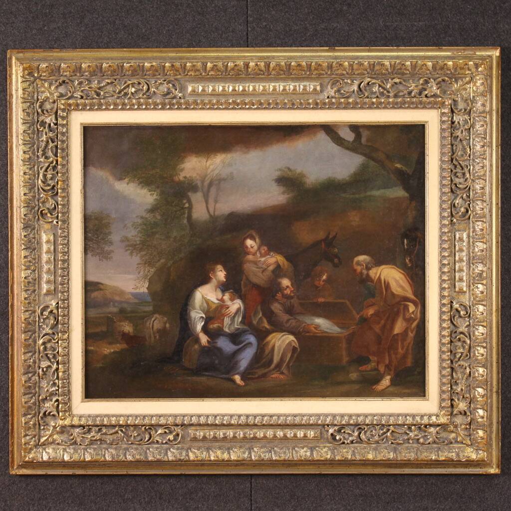18th century Italian landscape painting with family scene