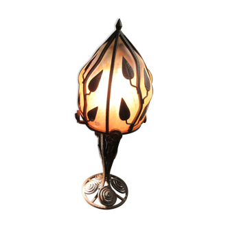 Lorraine glass lamp blown into wrought iron