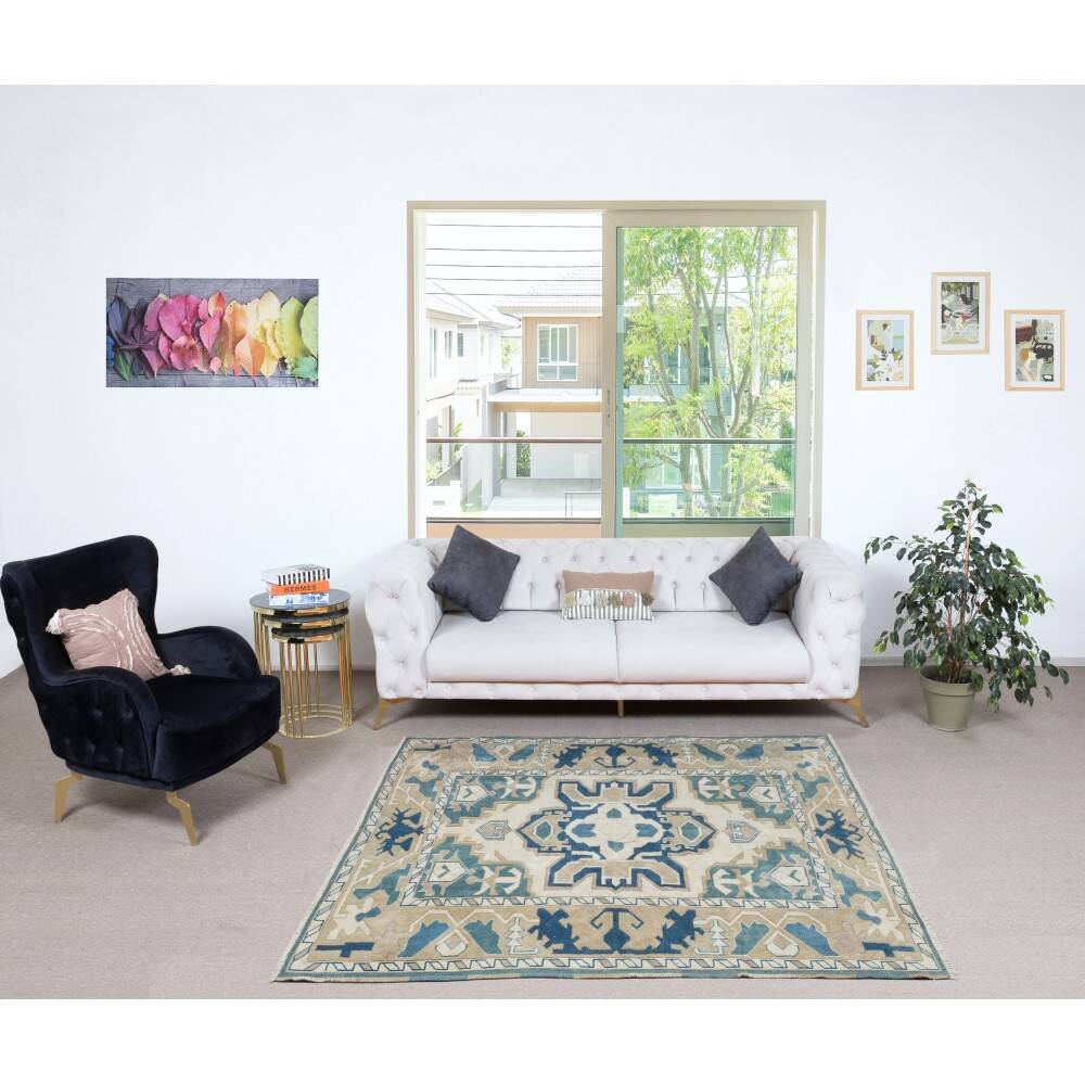 Vintage Handmade Turkish Area Rug, 100% Wool