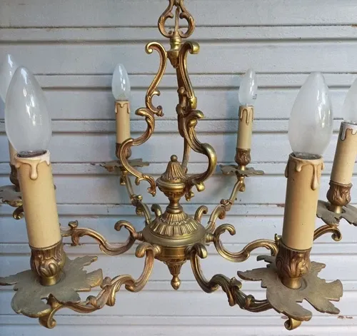 Antique cage chandelier in bronze, 6 lights, Louis XV style, in working condition, 4.8 kg.