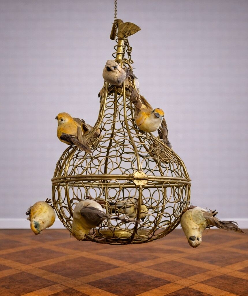 Golden metal birdcage – decorative work from the 20th century