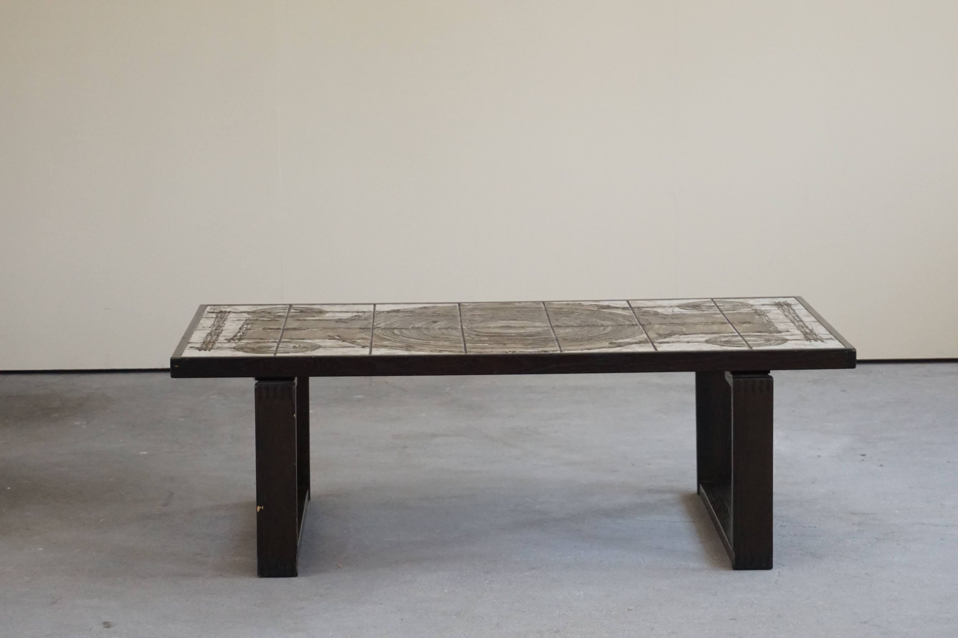 Danish mid century rectangular coffee table by Ox Art in Oak and Stoneware, 1970