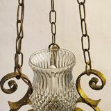 Ceiling lamp wrought iron and glass Spain, 1970s