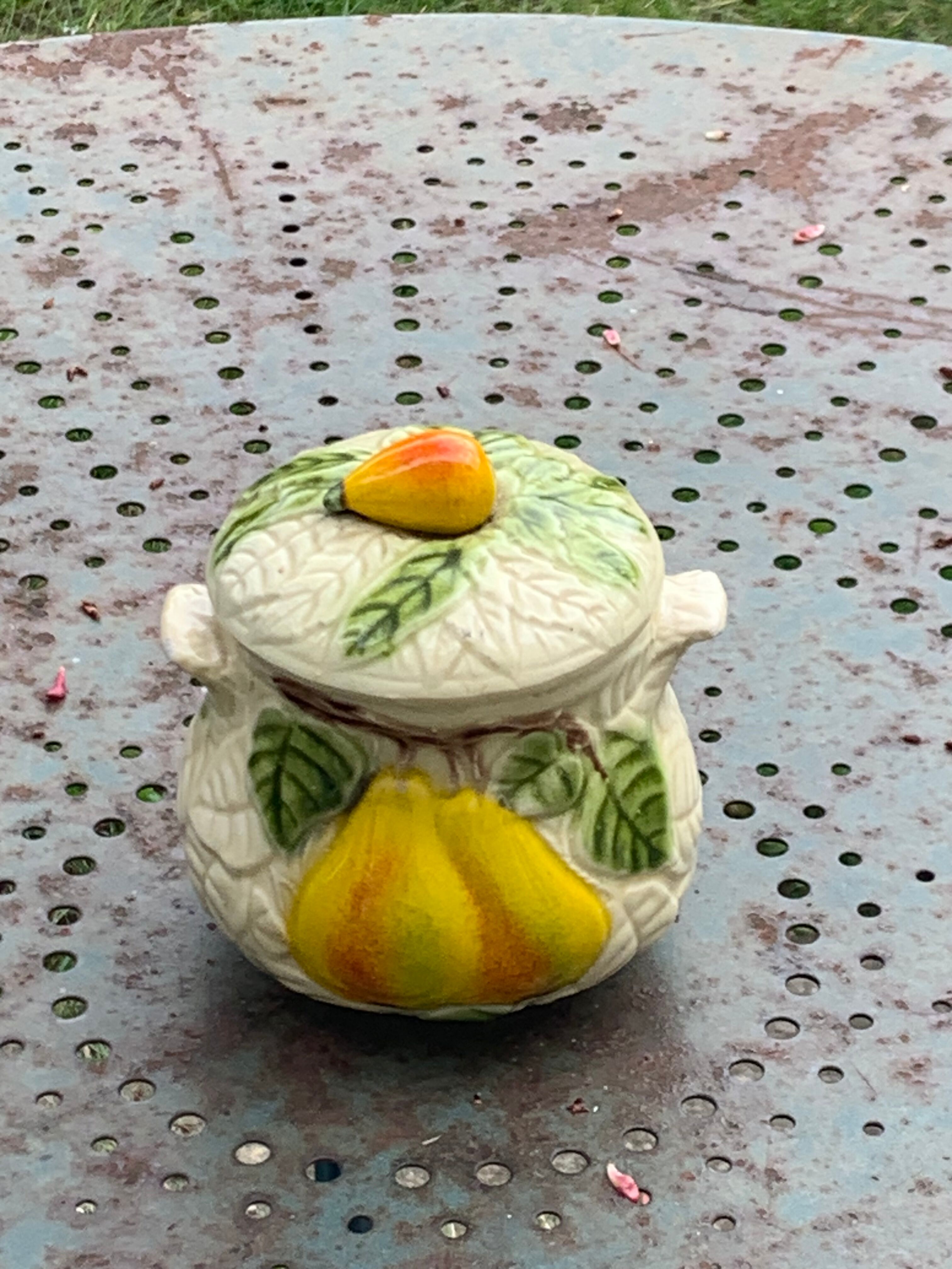 Slurry pattern pears and vintage glazed ceramic grape