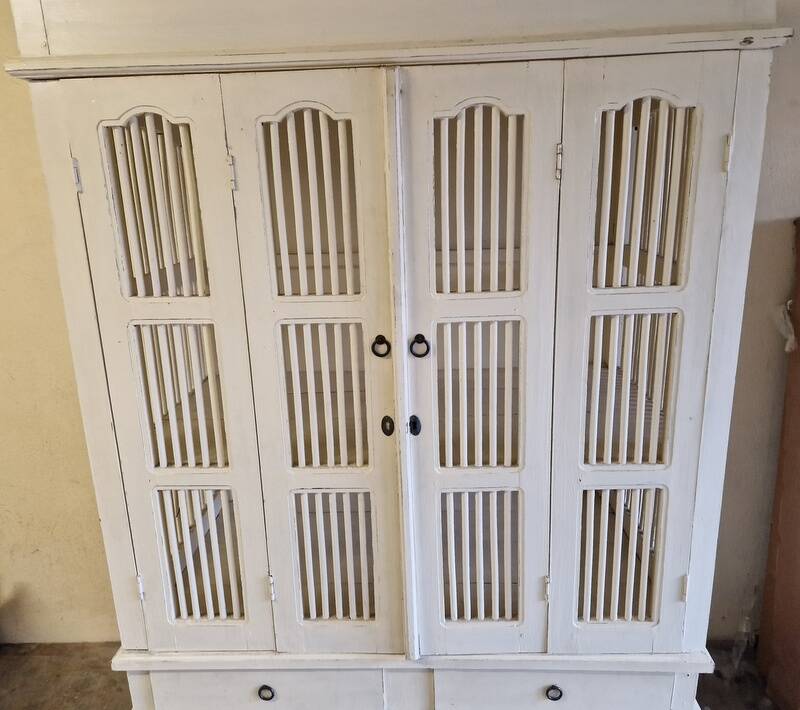 Large wardrobe, storage unit - White painted wood - Colonial, Indonesian