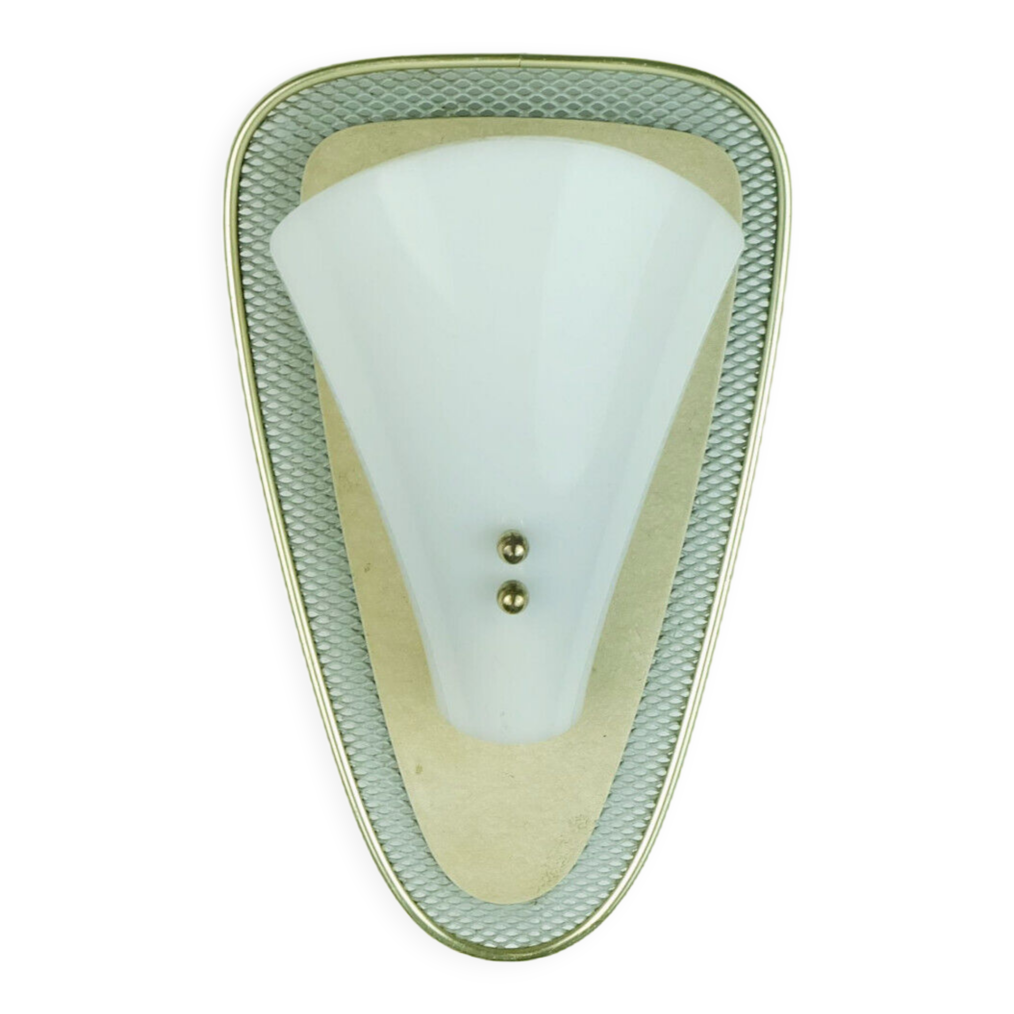 1950s sconce gray metal mesh and brass with white acrylic shade