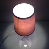 Bedside lamp with glass base and beige fabric lampshade / vintage 60s-70s