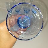 8 vintage blue bubble blown glass walking glasses