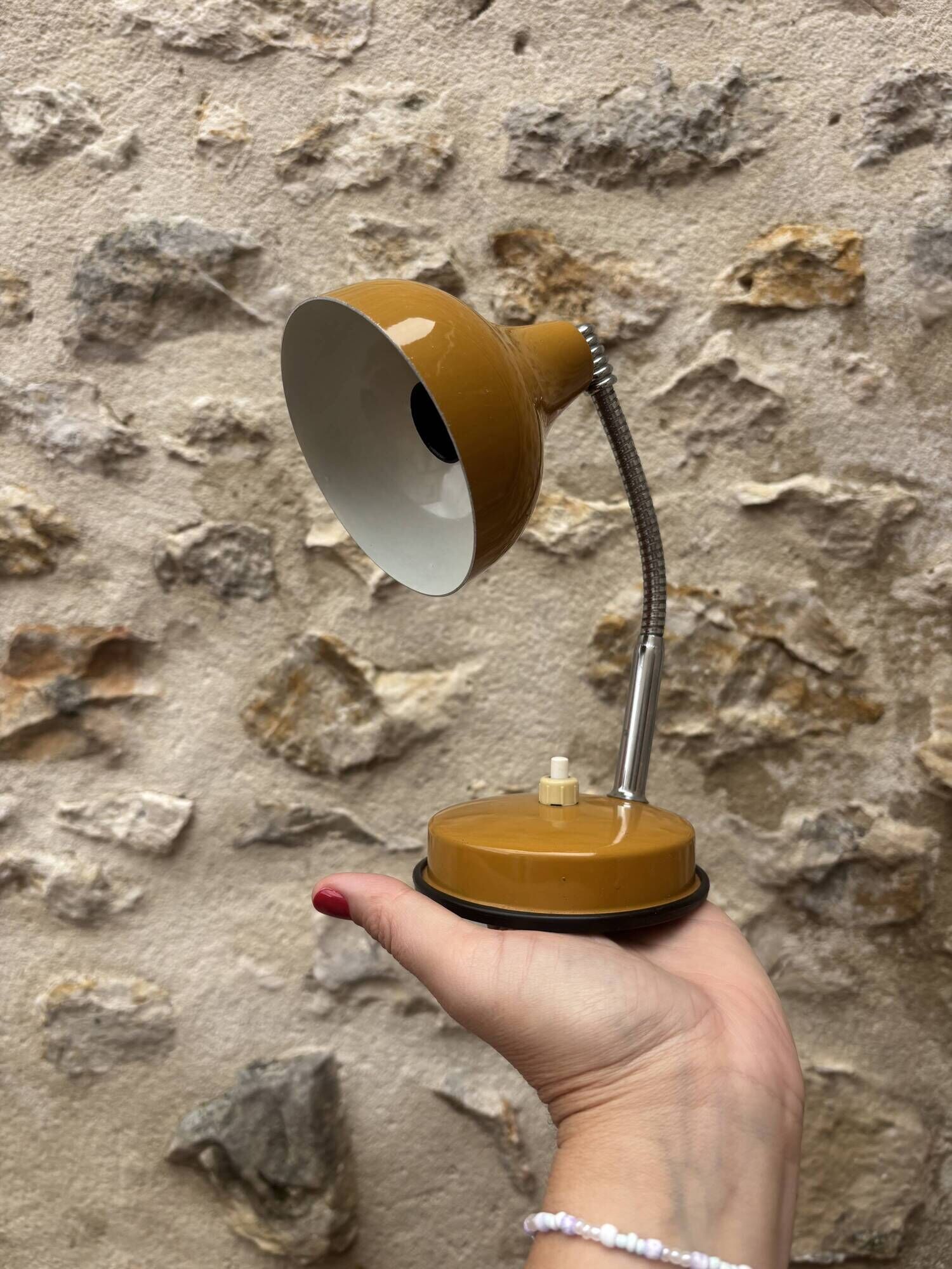 Vintage Desk Lamp "Cocotte" – 1970s – Mustard Yellow & Chrome