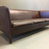3-seater brown leather sofa Scandinavian design 1960.