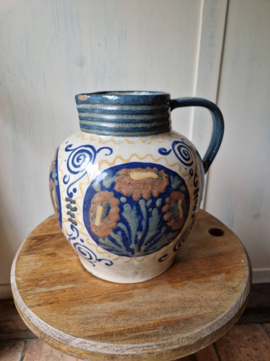Antique ceramic pitcher jug elchinger fils alsace soufflenheim, art