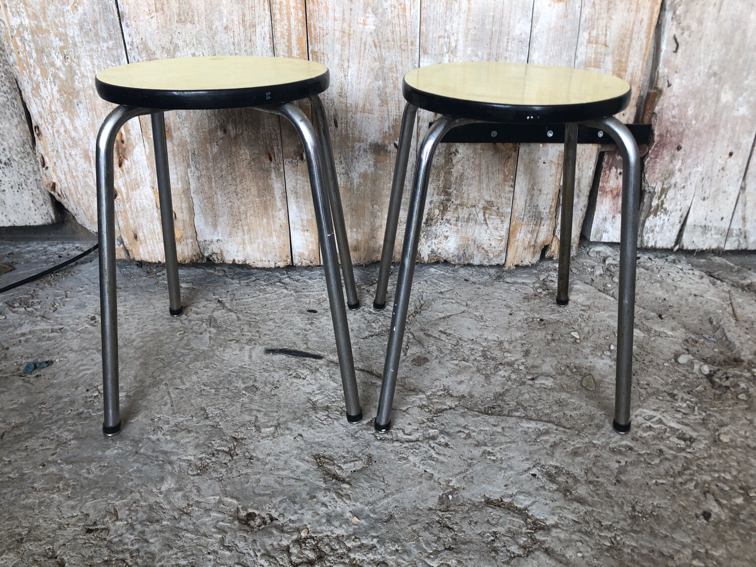 Pair of Formica Yellow Stool Feet Metal Vintage