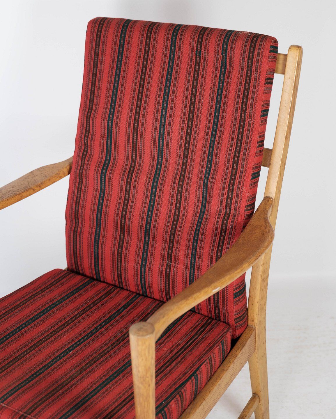 Oak armchair and striped fabric by Bjärnums Möbelfabrik from the 60s
