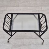 1970s, Scandinavian side table, original condition, glass, wood, metal, plastic rope.