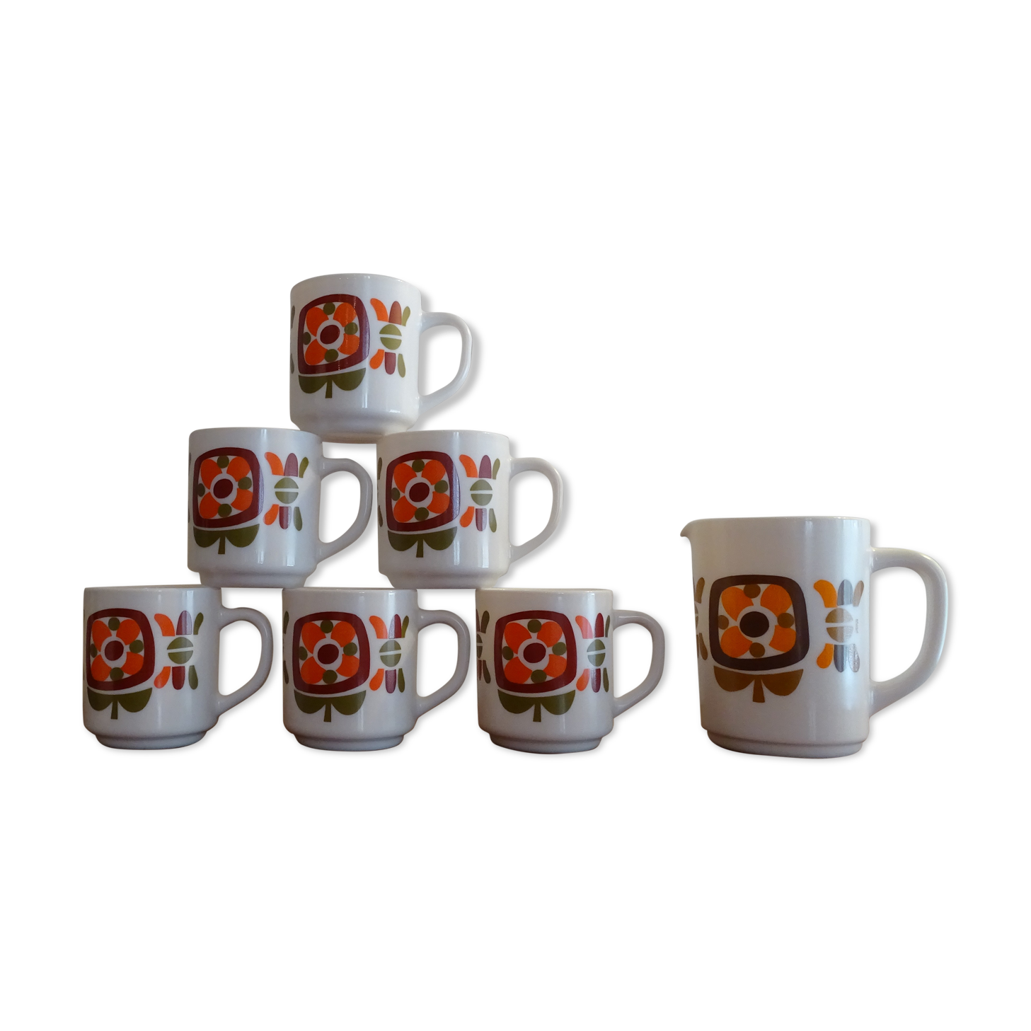 Lot 6 tasses / mugs et pichet vintage 1970 Arcopal