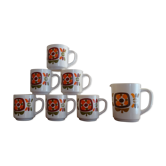 Lot 6 cups / mugs and pitcher vintage 1970 Arcopal