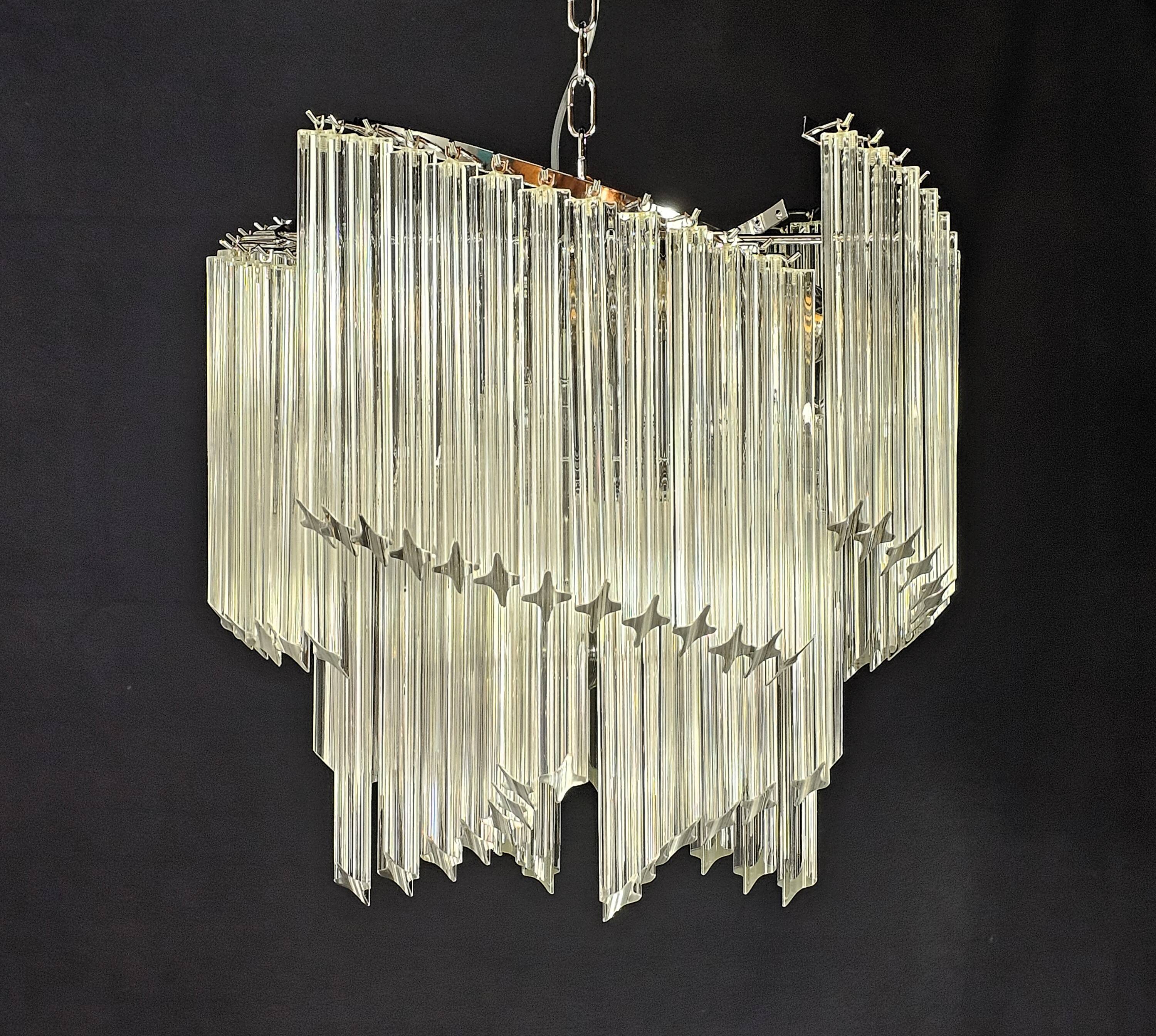 Chandelier with Murano glass quadrilateral prisms, handmade.