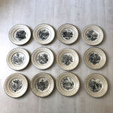 Set of 12 "Les Mois" dessert plates by Digoin Sarreguemines