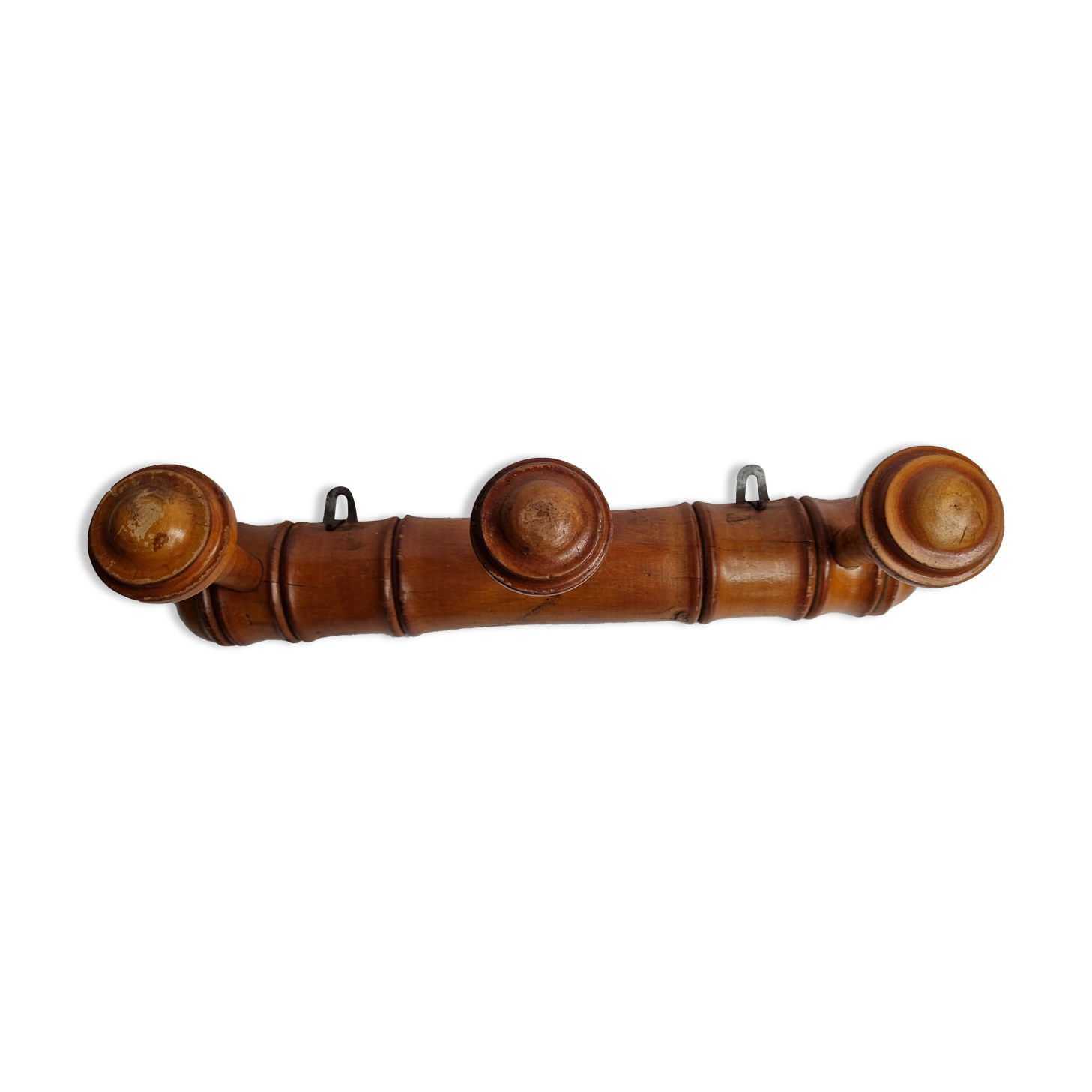 Wall coat rack "Bistrot" 1900 in wood turned in imitation of bamboo 3 hooks