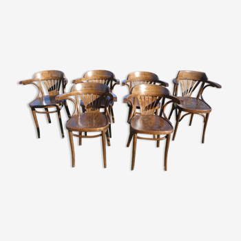 Set of 6 bistro armchairs in vintage curved wood