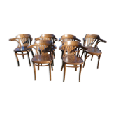 Set of 6 bistro armchairs in vintage curved wood