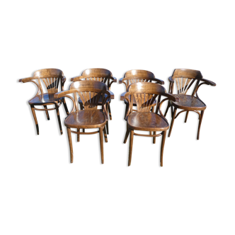 Lot de 6 fauteuils bistrot en bois courbé vintage