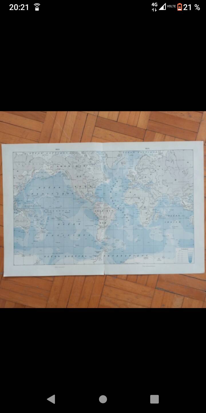 Old geographical map seas currents isobars isotherms Larousse
