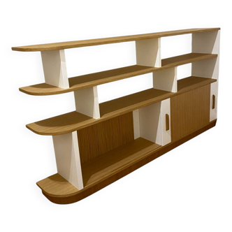 Oak veneer floating bookcase