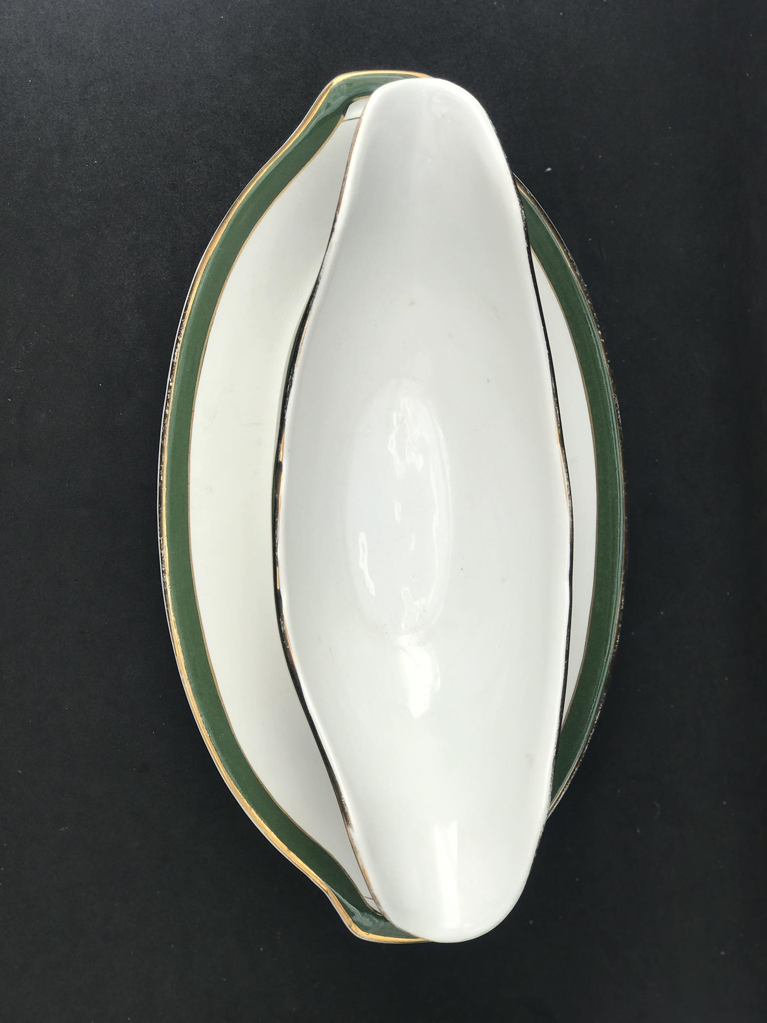 Saucière with antique attached underplate Villeroy and Boch Boch Mettlach XIX century