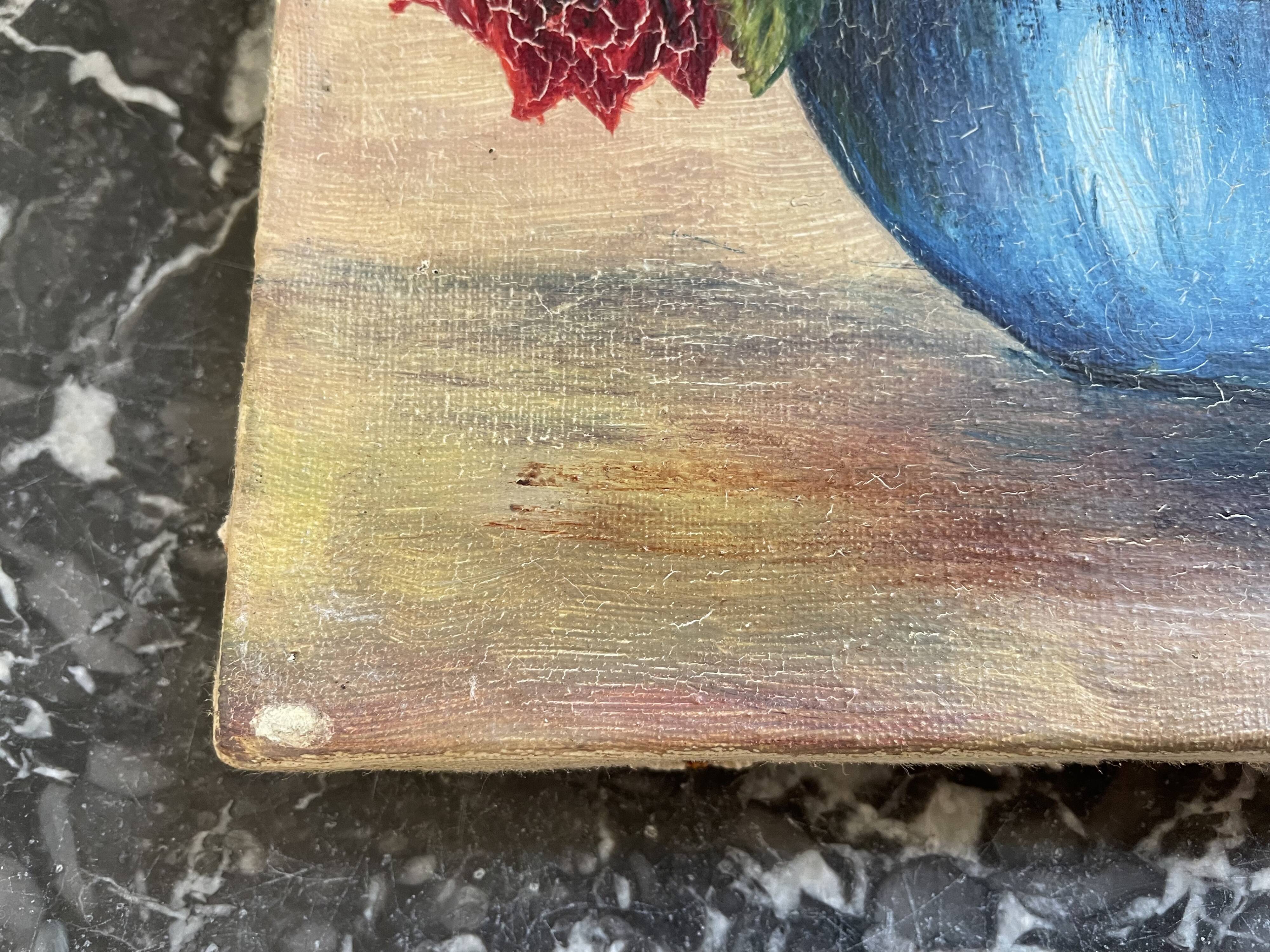 Oil on canvas bouquet of roses signed P. HELLO