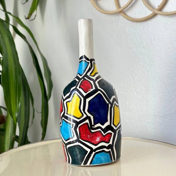 Colorful bottle handmade vase
