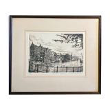 Engraving Rotterdam Delfshaven canal signed 28/250 + frame
