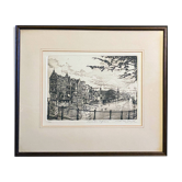 Engraving Rotterdam Delfshaven canal signed 28/250 + frame
