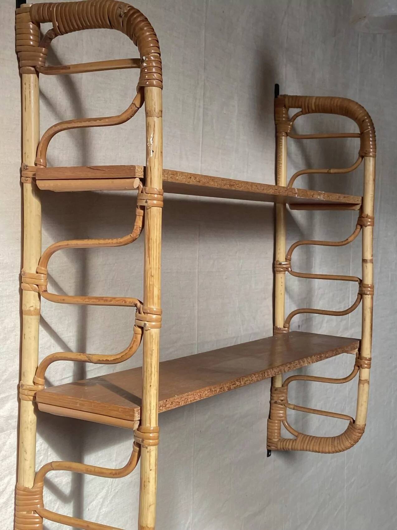 Rattan wall shelf, 1960s