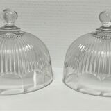 Two cheese bells molded pressed glass striated Art Deco style early twentieth century