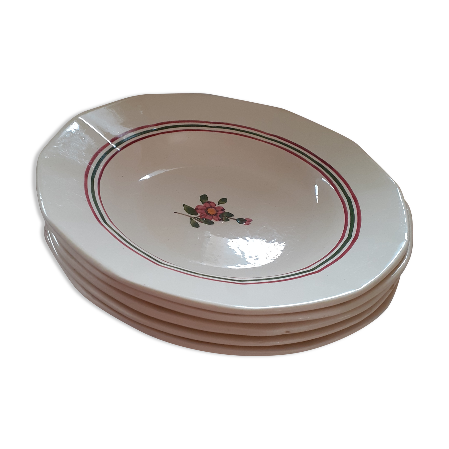 6 dessert plates. Hand painted. Sarreguemines, Armelle model.