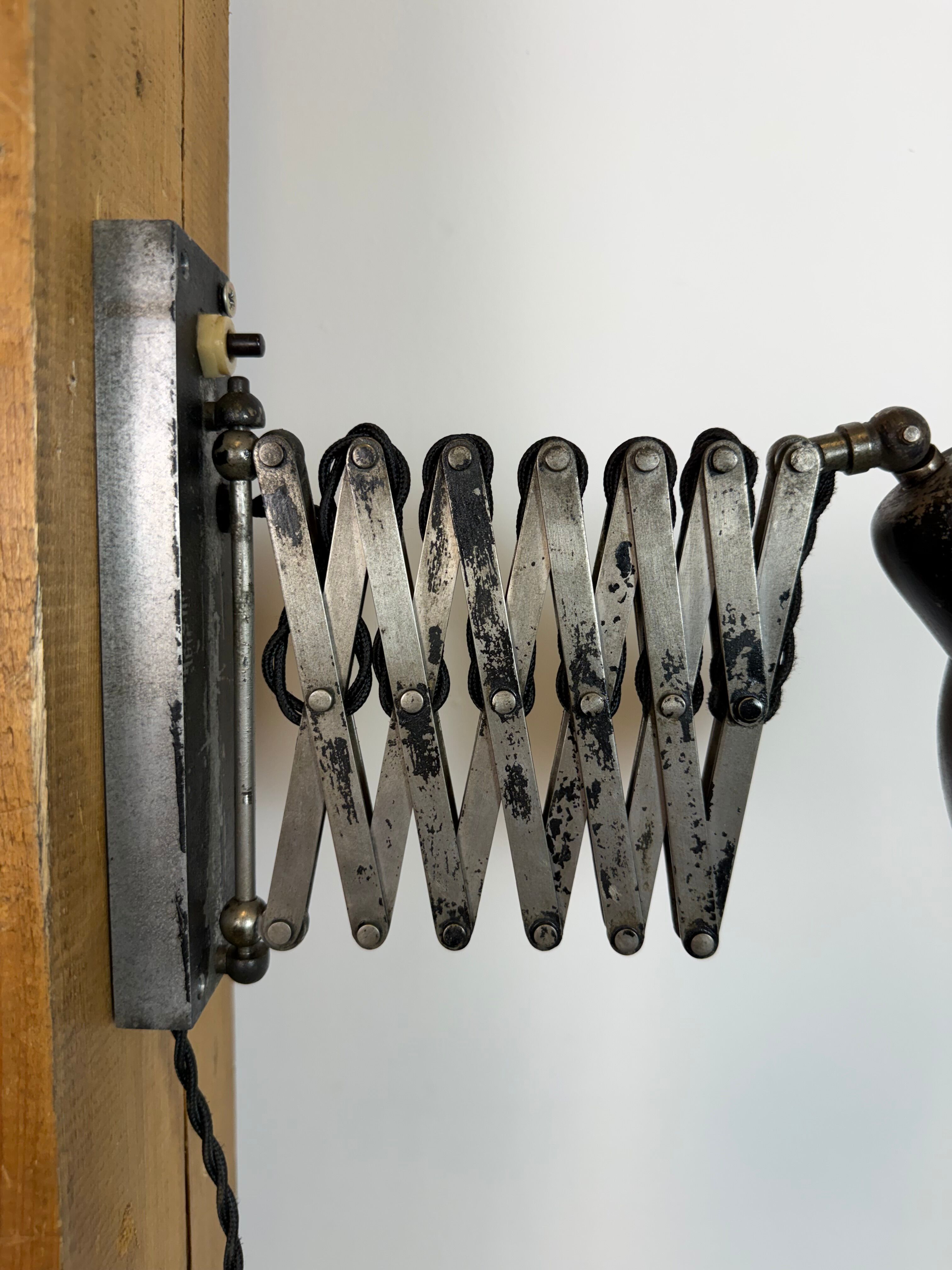 Industrial Black Scissor Wall Lamp, 1950s