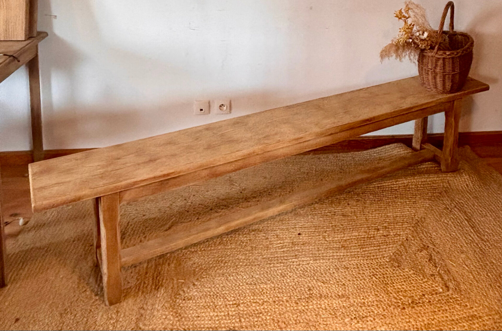 Old farmhouse bench in raw solid oak - 2.2m