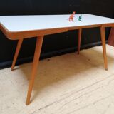 Wooden coffee table, children's desk glass top, interier praha, 1960, Czechoslovakia
